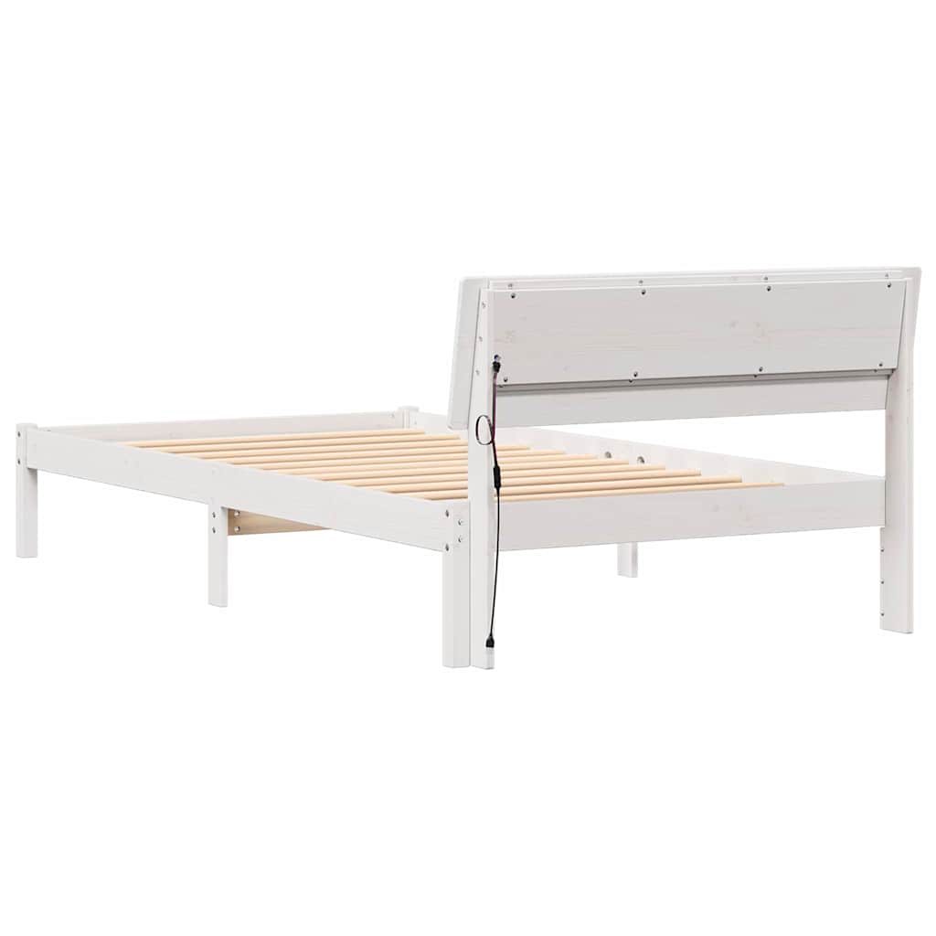 vidaXL Ramka łóżka Z zagłówkiem Biały 90 x 190 cm Lite drewno sosnowe