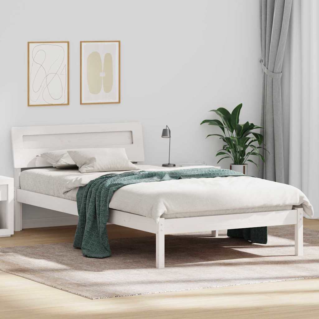 vidaXL Ramka łóżka Z zagłówkiem Biały 75 x 190 cm Lite drewno sosnowe