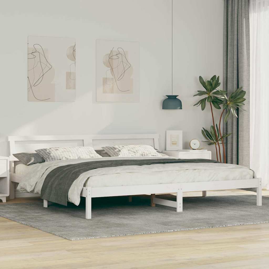 vidaXL Ramka łóżka Z zagłówkiem Biały 180 x 200 cm Lite drewno sosnowe