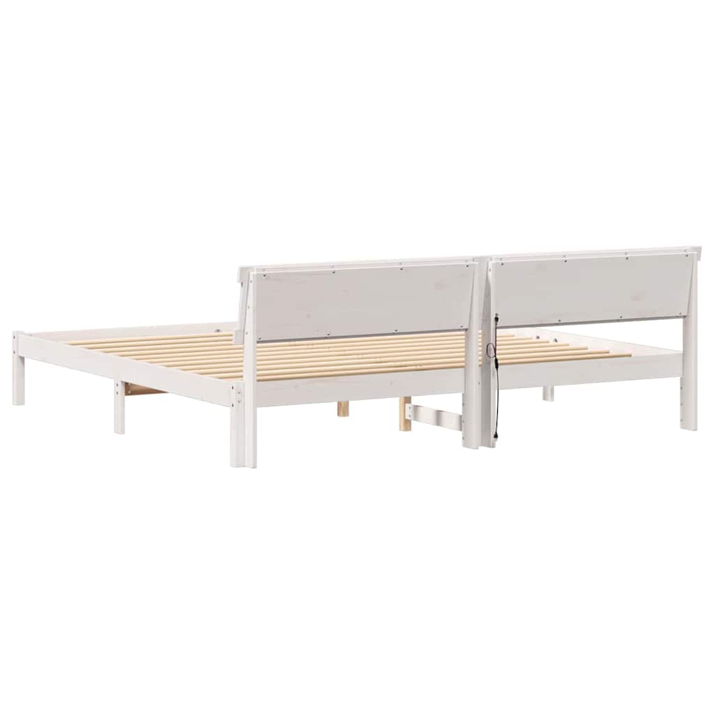 vidaXL Ramka łóżka Z zagłówkiem Biały 180 x 200 cm Lite drewno sosnowe