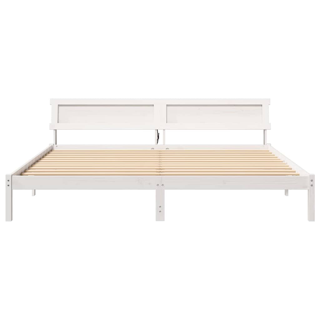 vidaXL Ramka łóżka Z zagłówkiem Biały 180 x 200 cm Lite drewno sosnowe