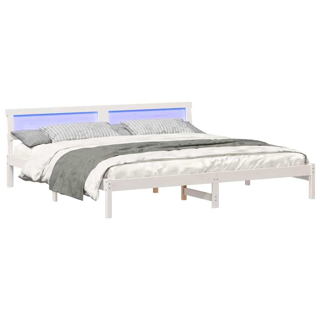 vidaXL Ramka łóżka Z zagłówkiem Biały 180 x 200 cm Lite drewno sosnowe