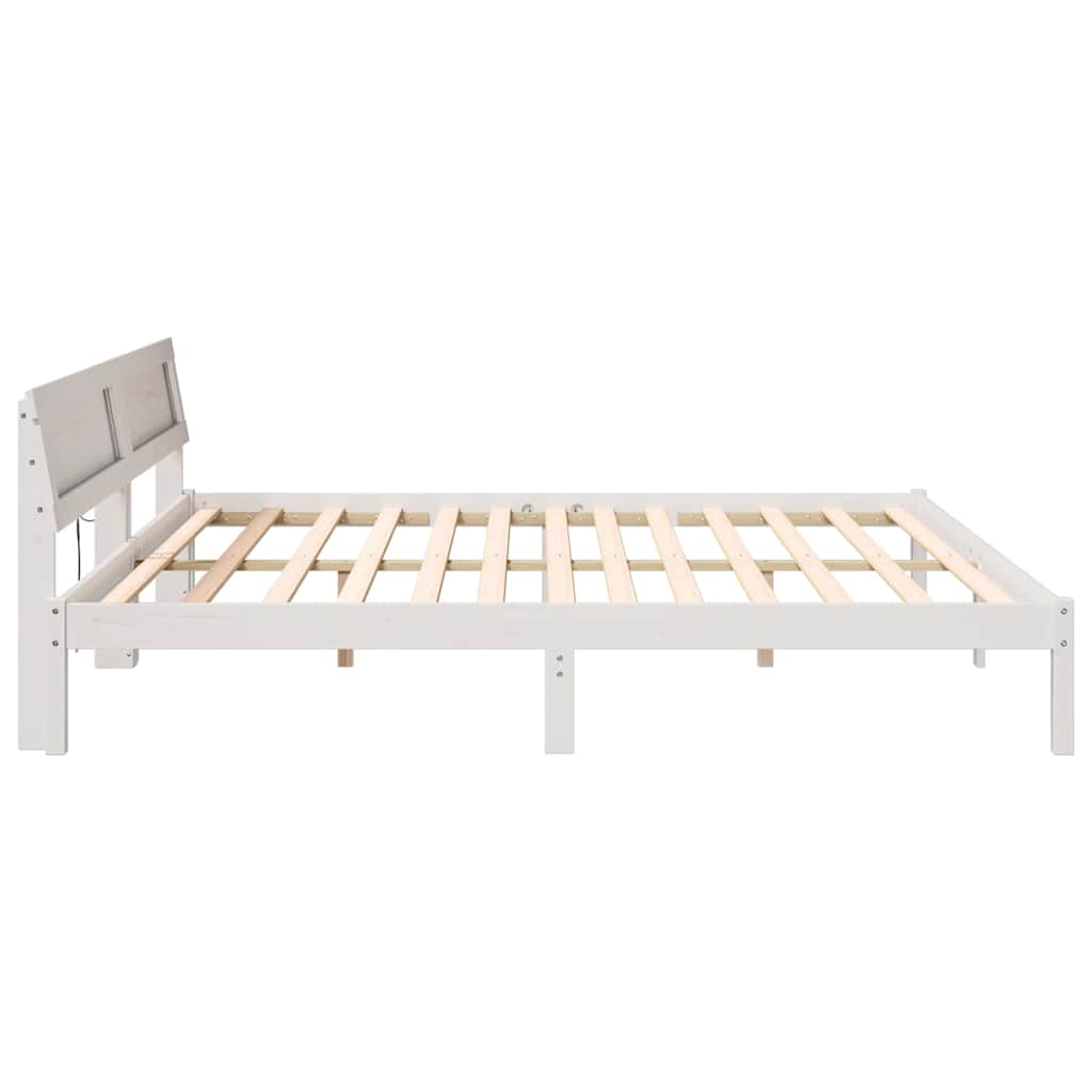 vidaXL Ramka łóżka Z zagłówkiem Biały 180 x 200 cm Lite drewno sosnowe