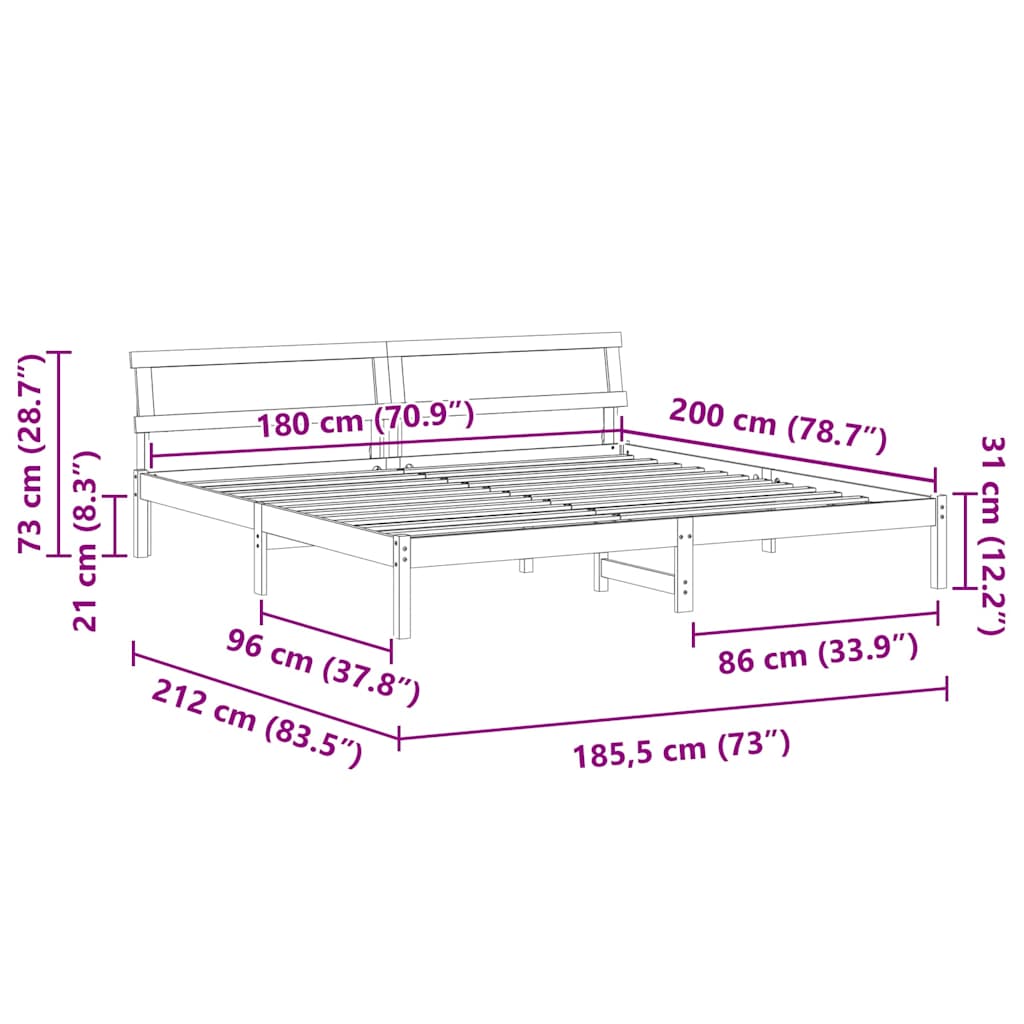 vidaXL Ramka łóżka Woskowy Brąz 180 x 200 cm Lite drewno sosnowe
