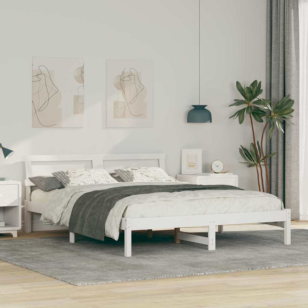 vidaXL Ramka łóżka Z zagłówkiem Biały 160 x 200 cm Lite drewno sosnowe
