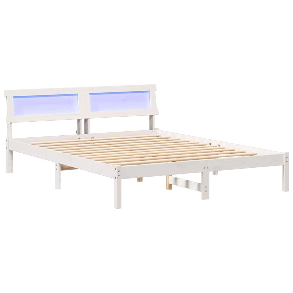 vidaXL Ramka łóżka Z zagłówkiem Biały 160 x 200 cm Lite drewno sosnowe
