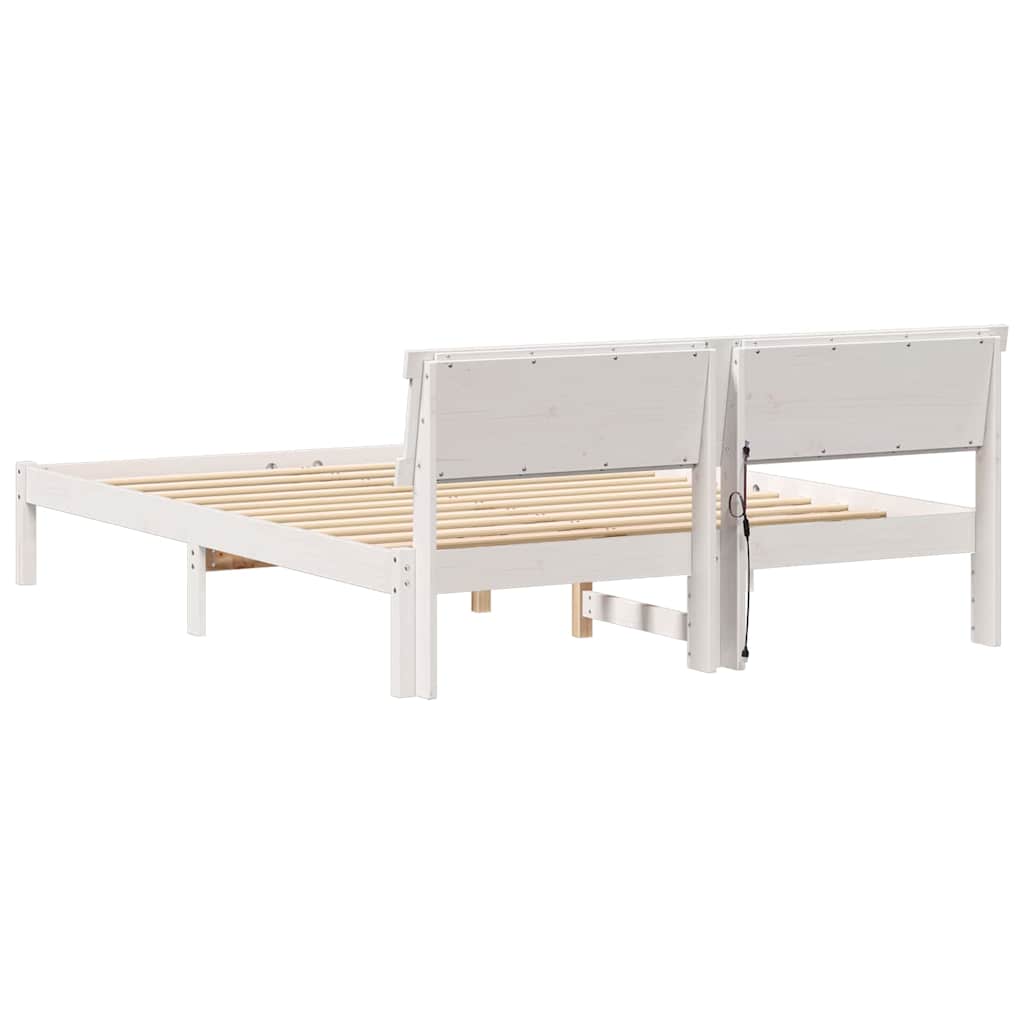 vidaXL Ramka łóżka Z zagłówkiem Biały 160 x 200 cm Lite drewno sosnowe