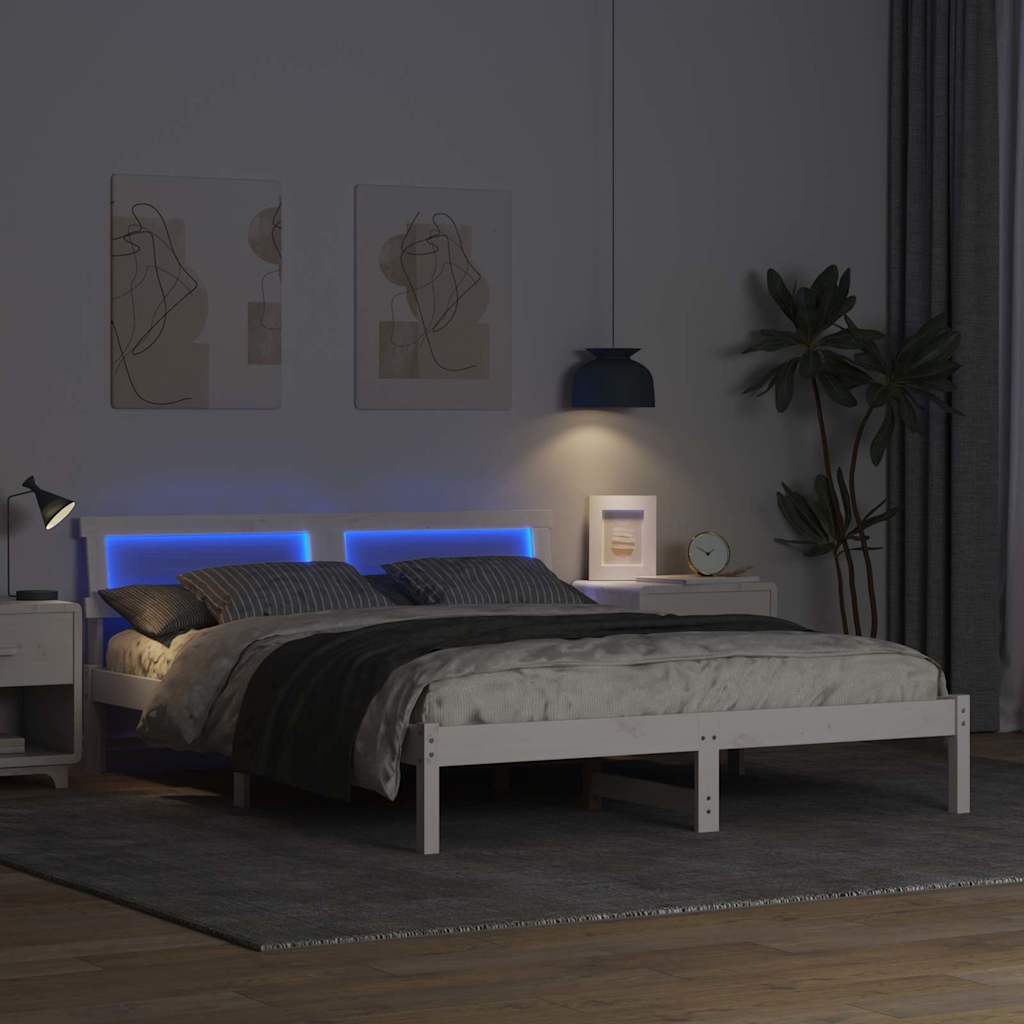 vidaXL Ramka łóżka Z zagłówkiem Biały 150 x 200 cm Lite drewno sosnowe