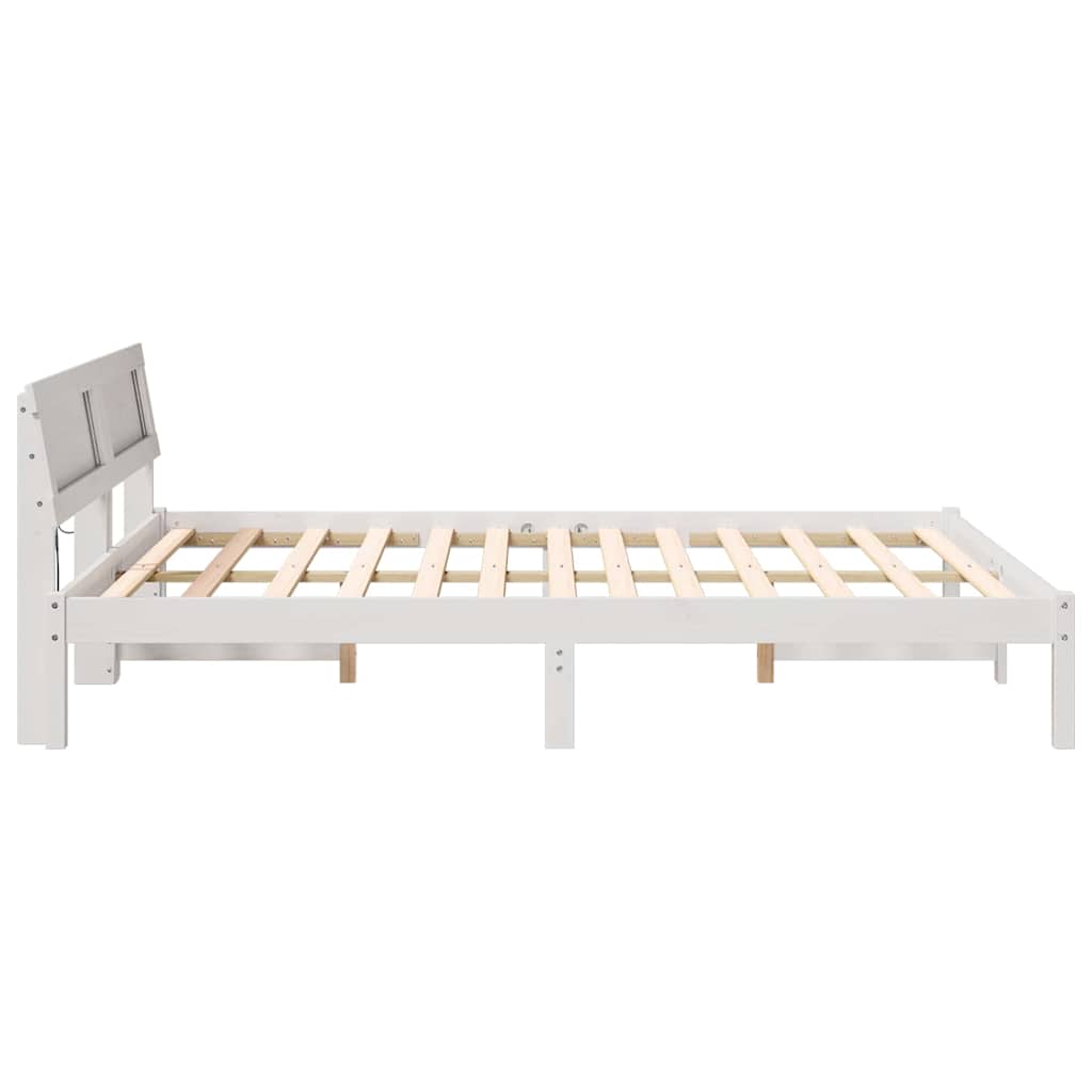vidaXL Ramka łóżka Z zagłówkiem Biały 150 x 200 cm Lite drewno sosnowe