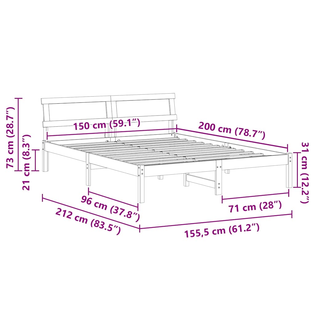 vidaXL Ramka łóżka Woskowy Brąz 150 x 200 cm Lite drewno sosnowe