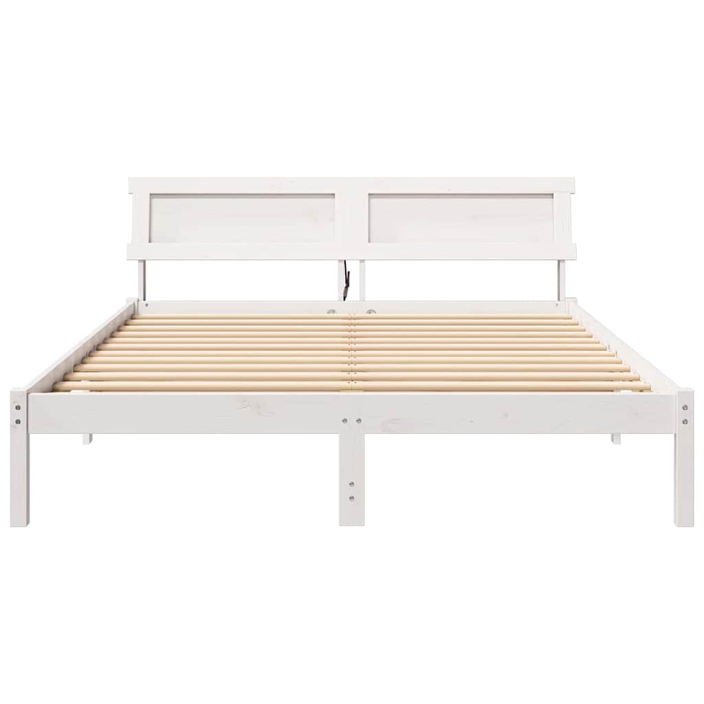 vidaXL Ramka łóżka Z zagłówkiem Biały 140 x 200 cm Lite drewno sosnowe