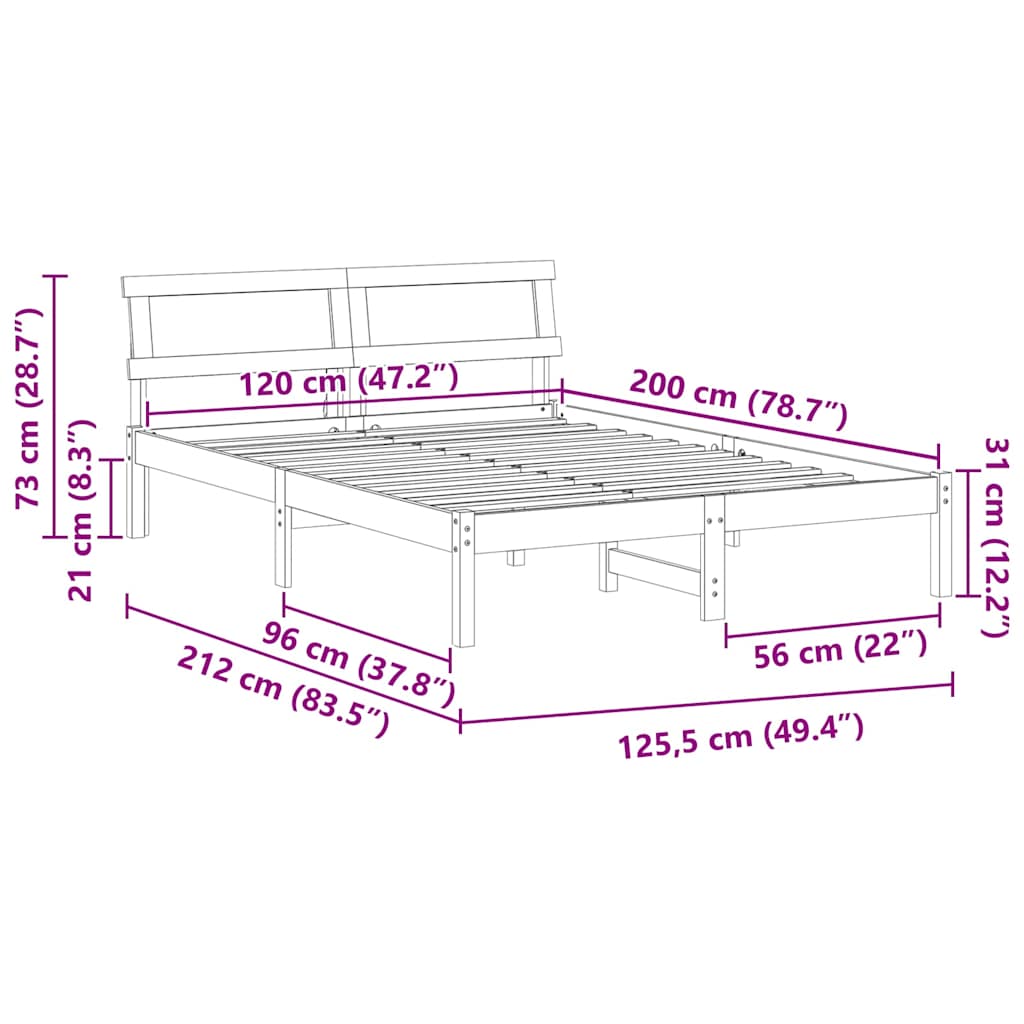 vidaXL Ramka łóżka Woskowy Brąz 120 x 200 cm Lite drewno sosnowe