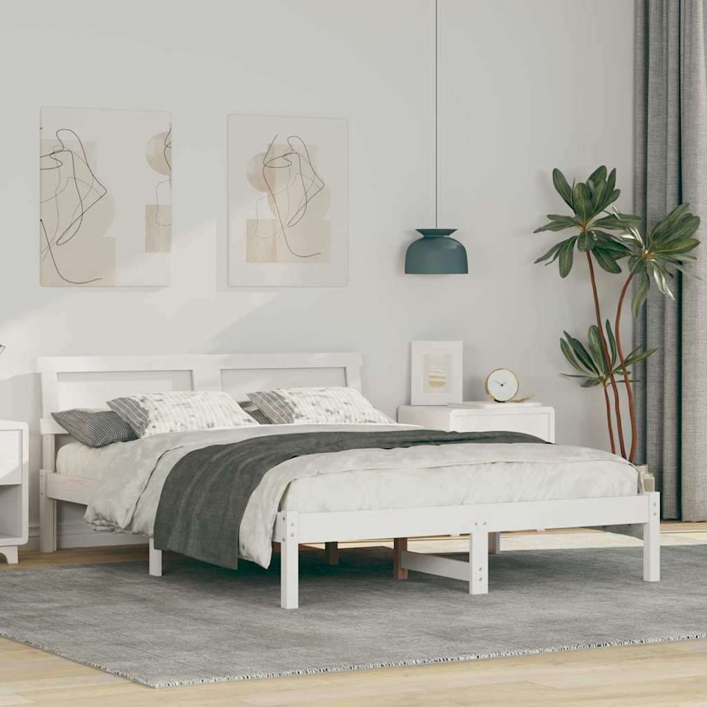 vidaXL Ramka łóżka Z zagłówkiem Biały 140 x 190 cm Lite drewno sosnowe