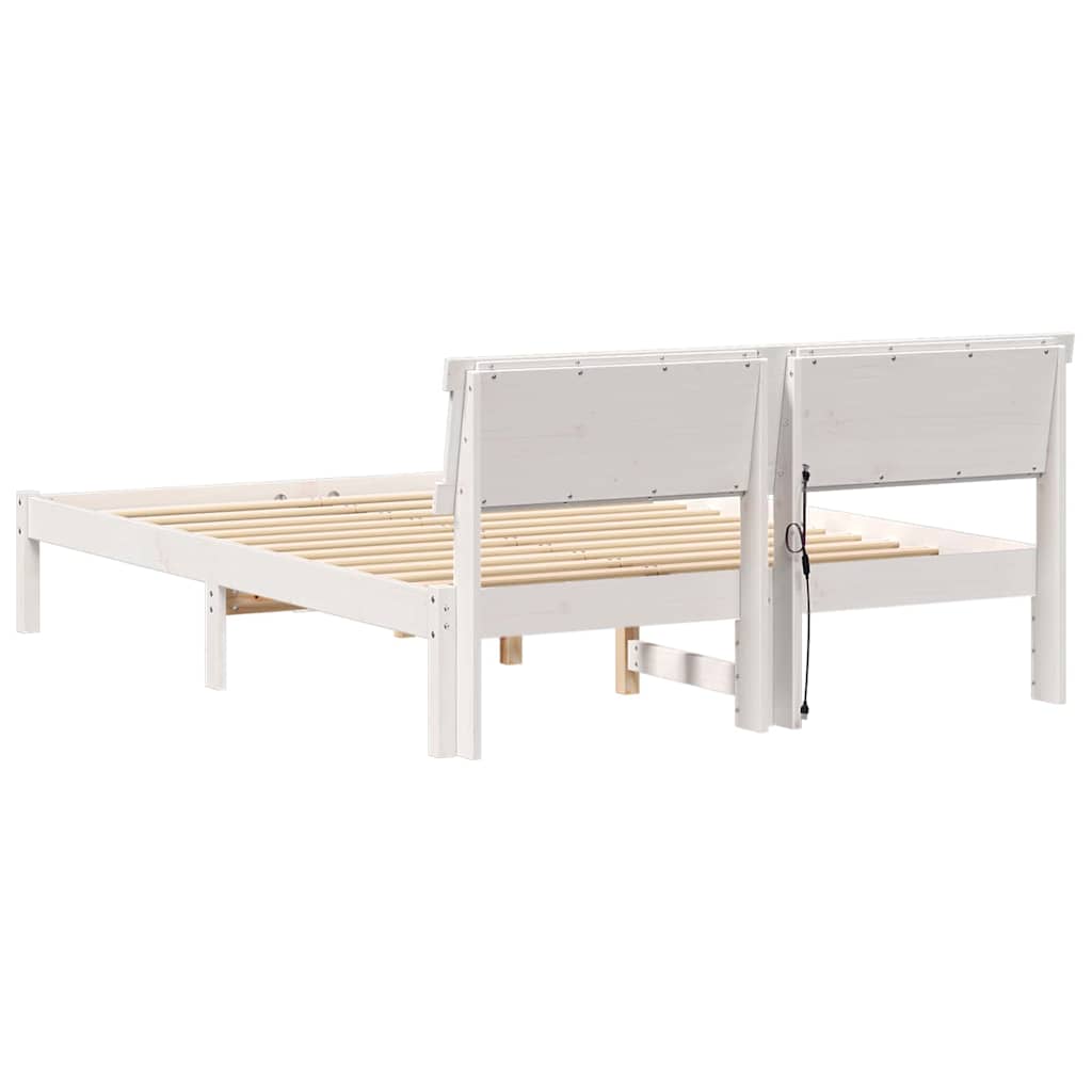vidaXL Ramka łóżka Z zagłówkiem Biały 140 x 190 cm Lite drewno sosnowe