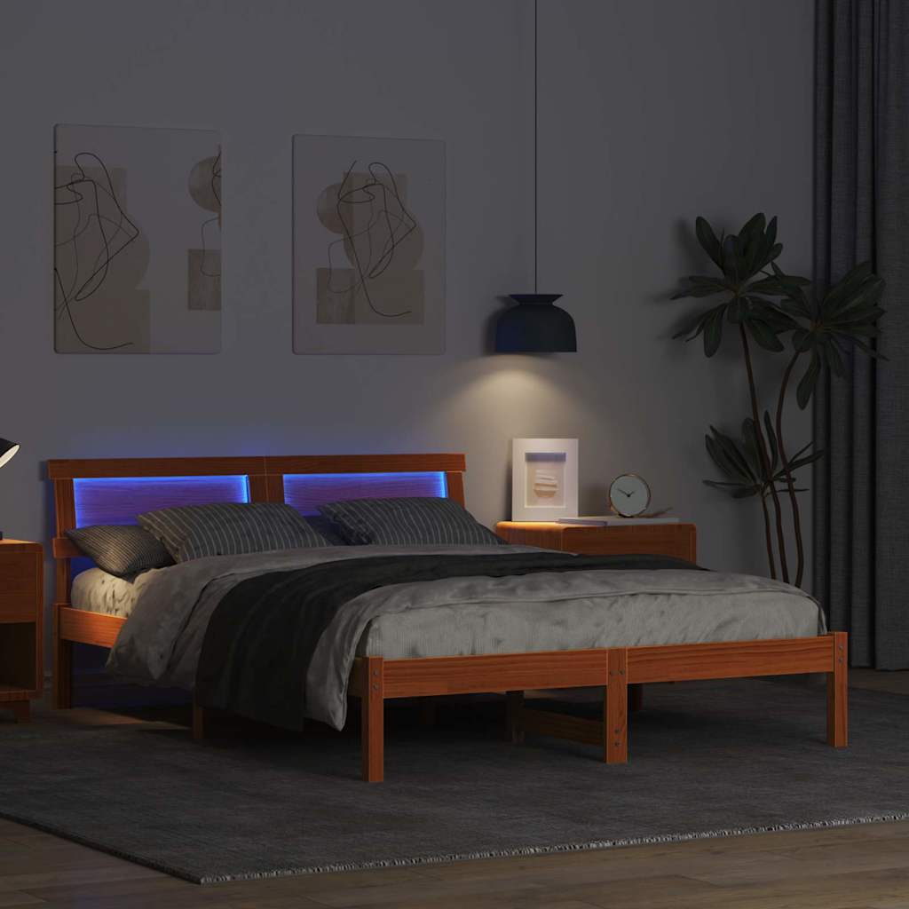 vidaXL Ramka łóżka Woskowy Brąz 140 x 190 cm Lite drewno sosnowe