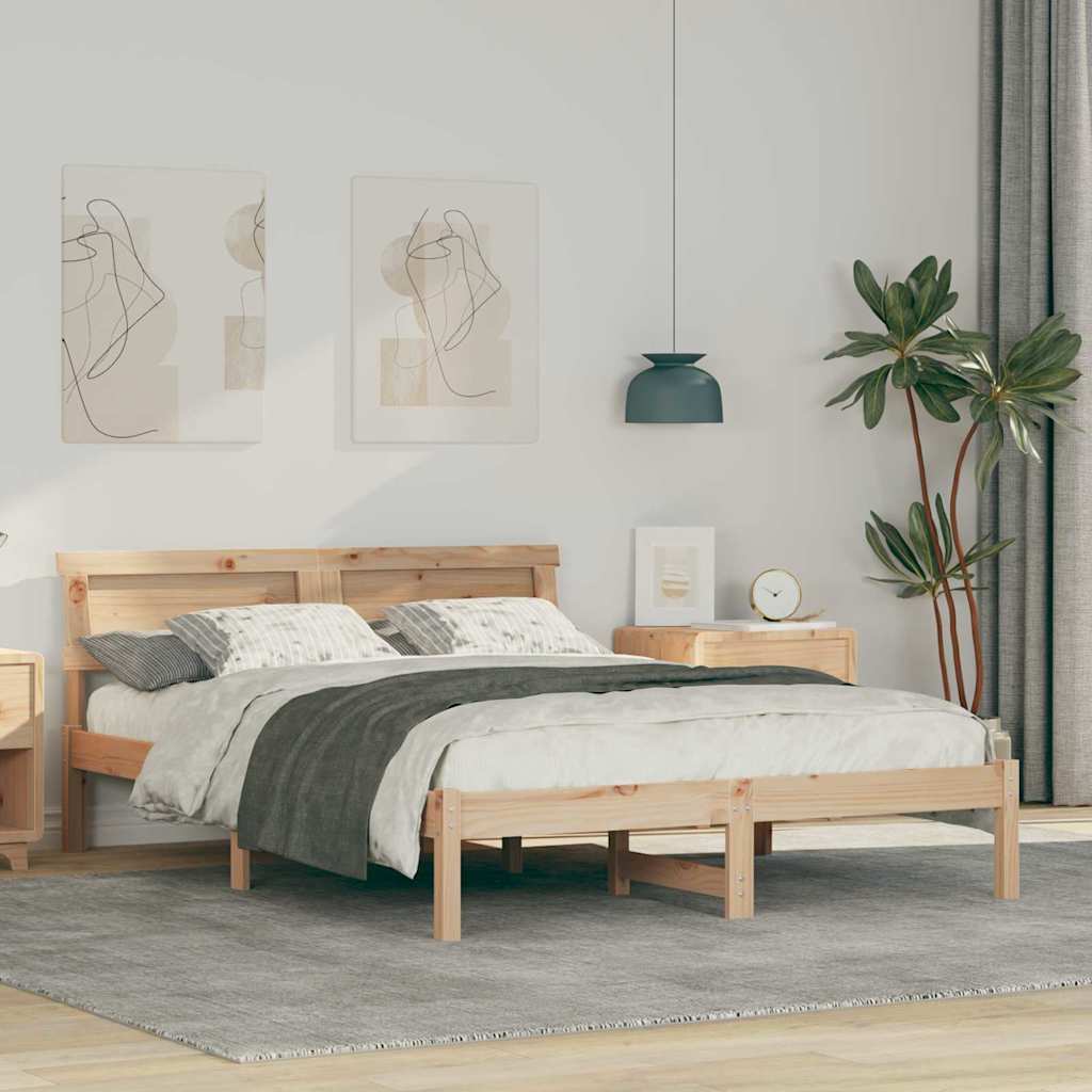 vidaXL Ramka łóżka Brązowy 135 x 190 cm Lite drewno sosnowe
