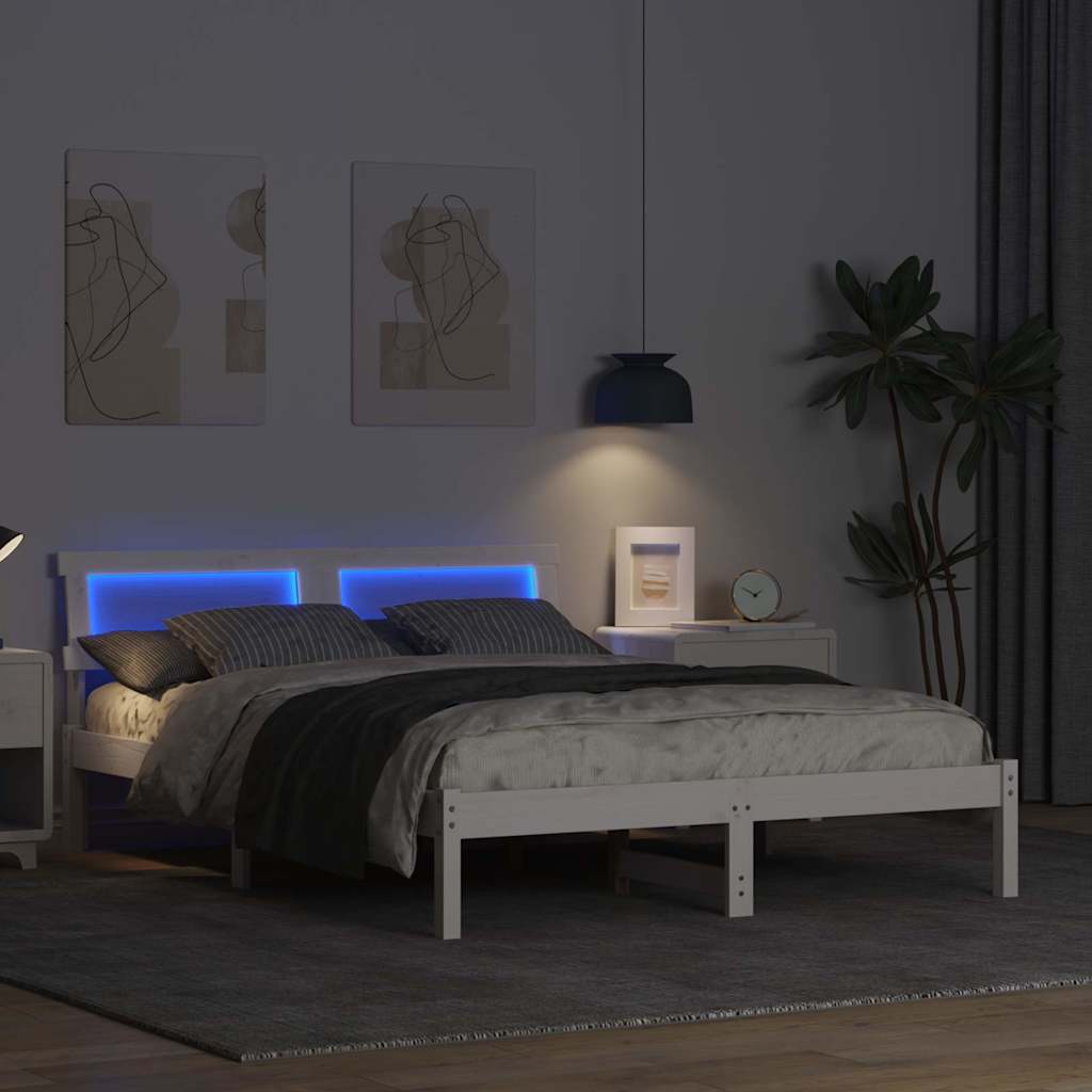 vidaXL Ramka łóżka Z zagłówkiem Biały 135 x 190 cm Lite drewno sosnowe
