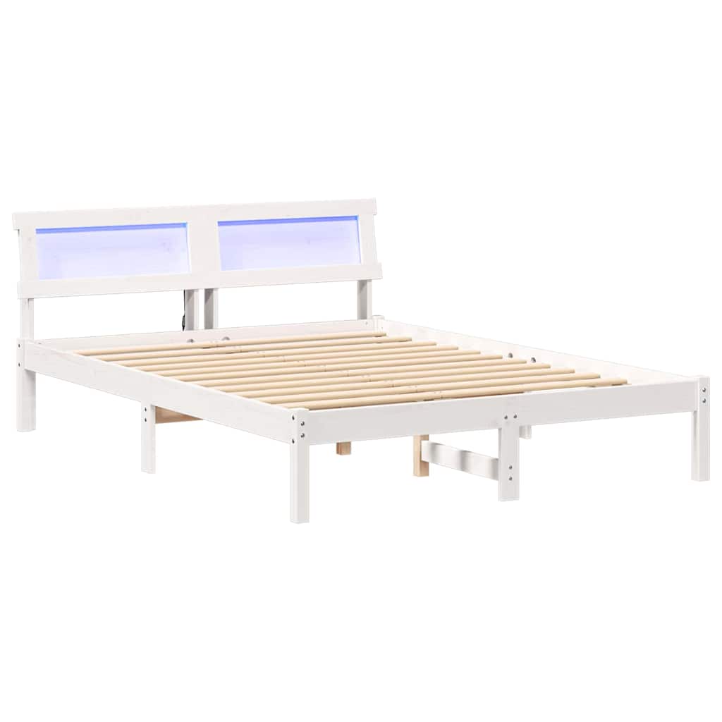 vidaXL Ramka łóżka Z zagłówkiem Biały 135 x 190 cm Lite drewno sosnowe