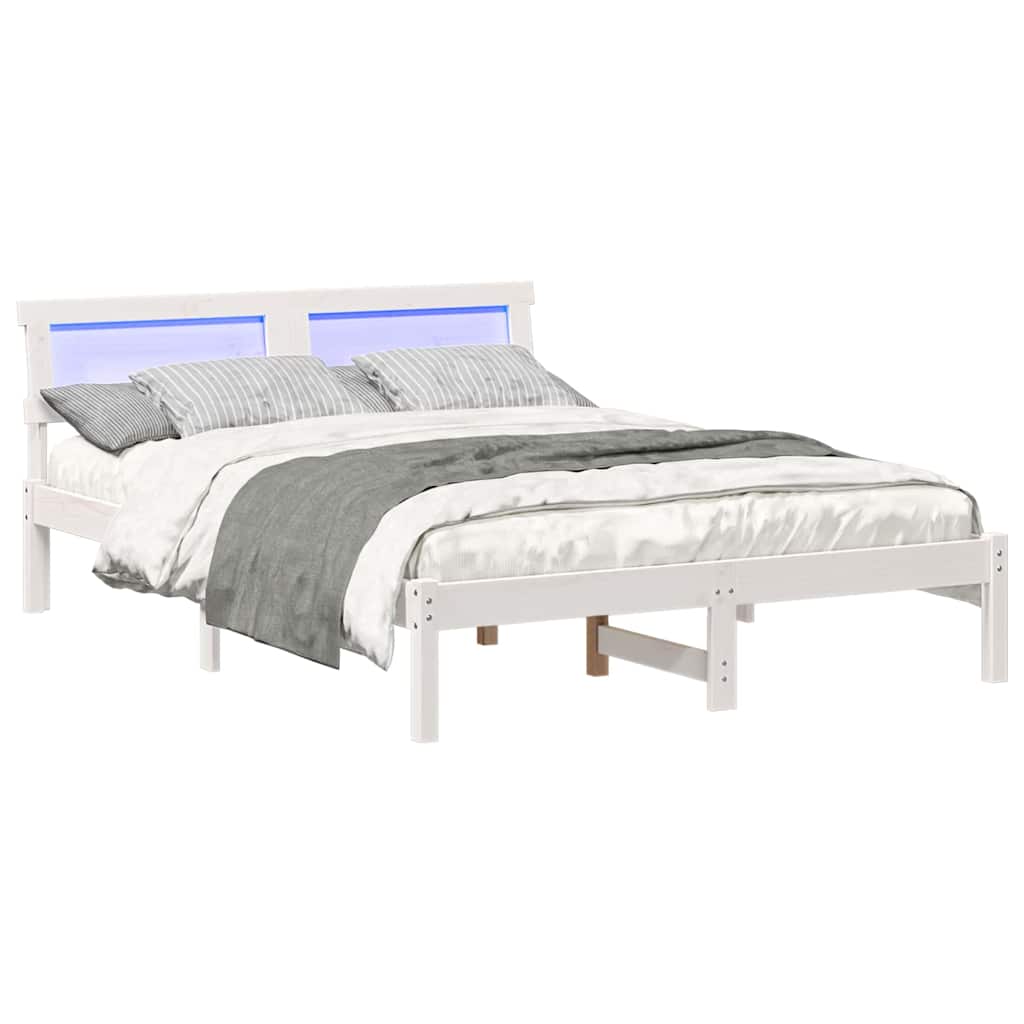 vidaXL Ramka łóżka Z zagłówkiem Biały 135 x 190 cm Lite drewno sosnowe