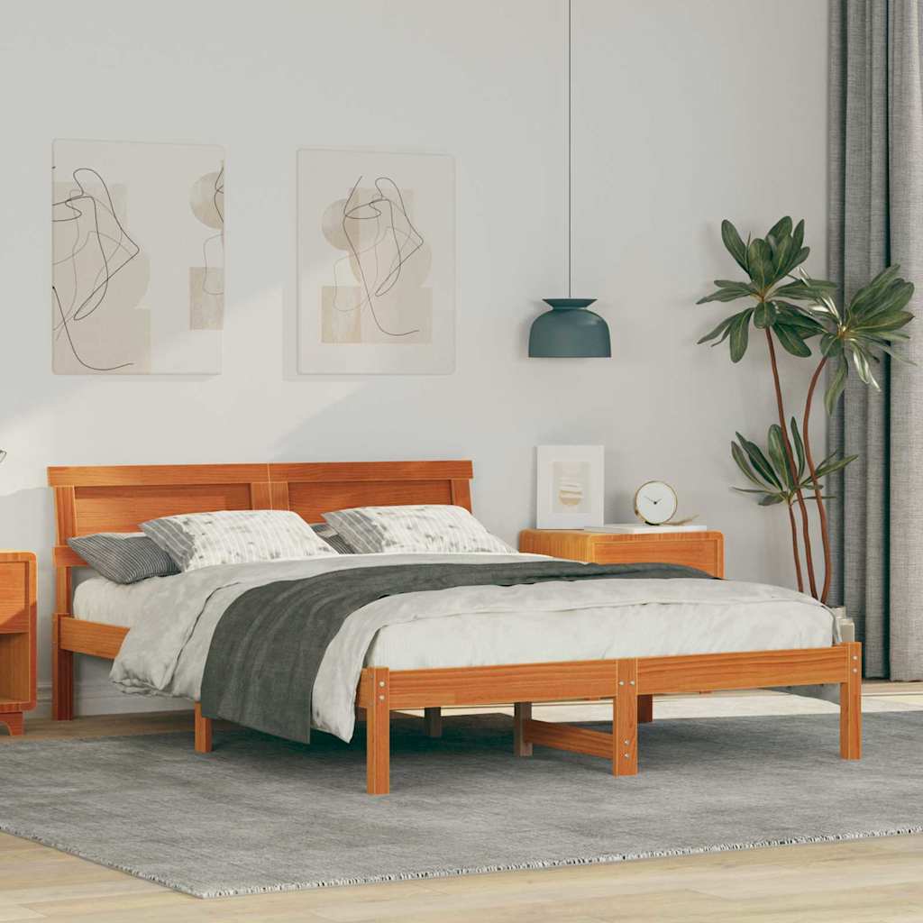 vidaXL Ramka łóżka Woskowy Brąz 135 x 190 cm Lite drewno sosnowe