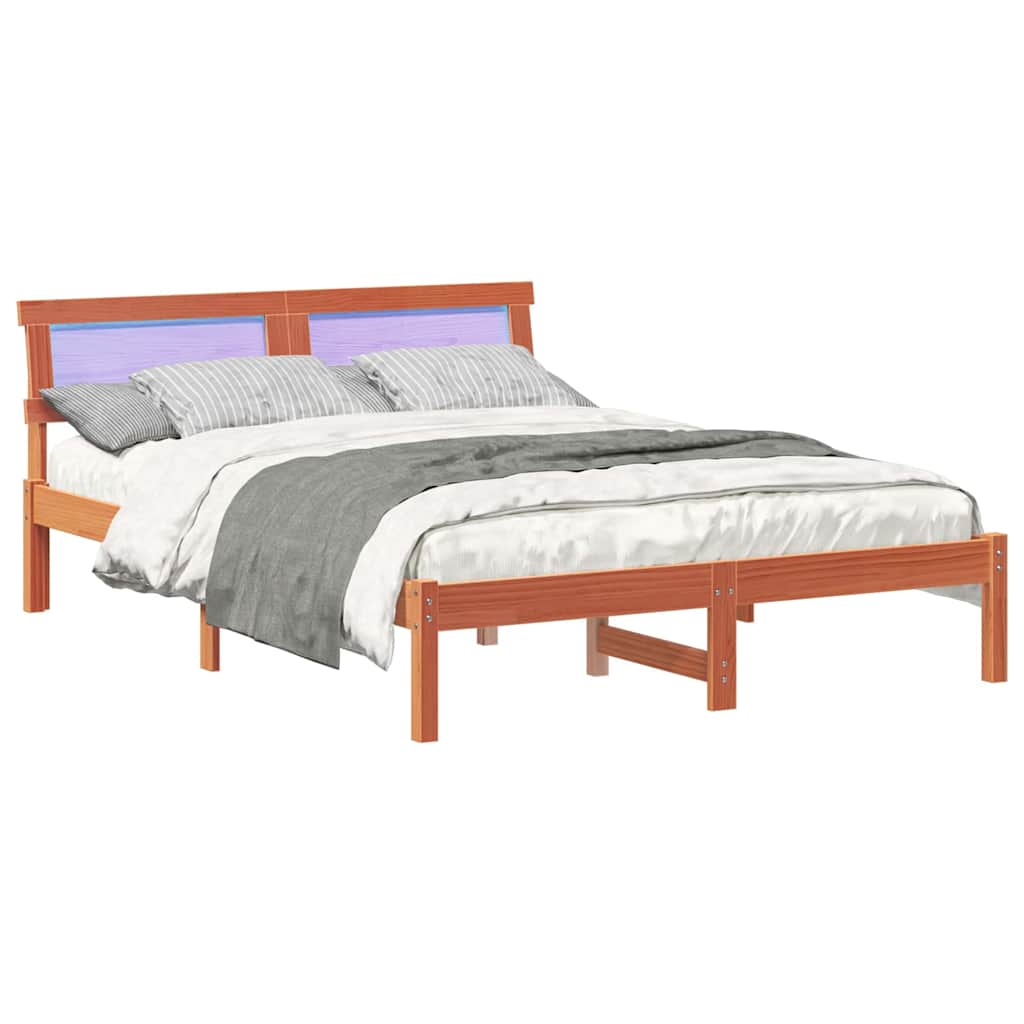 vidaXL Ramka łóżka Woskowy Brąz 135 x 190 cm Lite drewno sosnowe