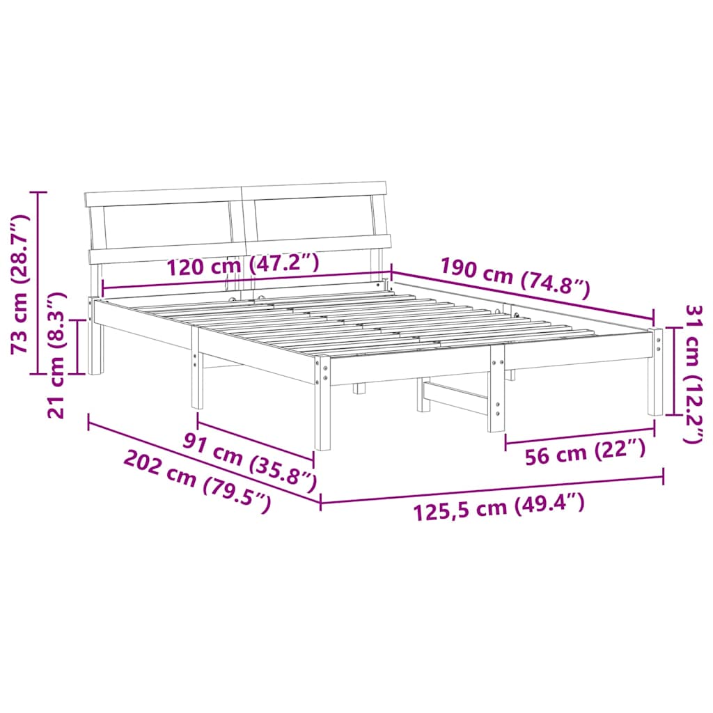 vidaXL Ramka łóżka Woskowy Brąz 120 x 190 cm Lite drewno sosnowe