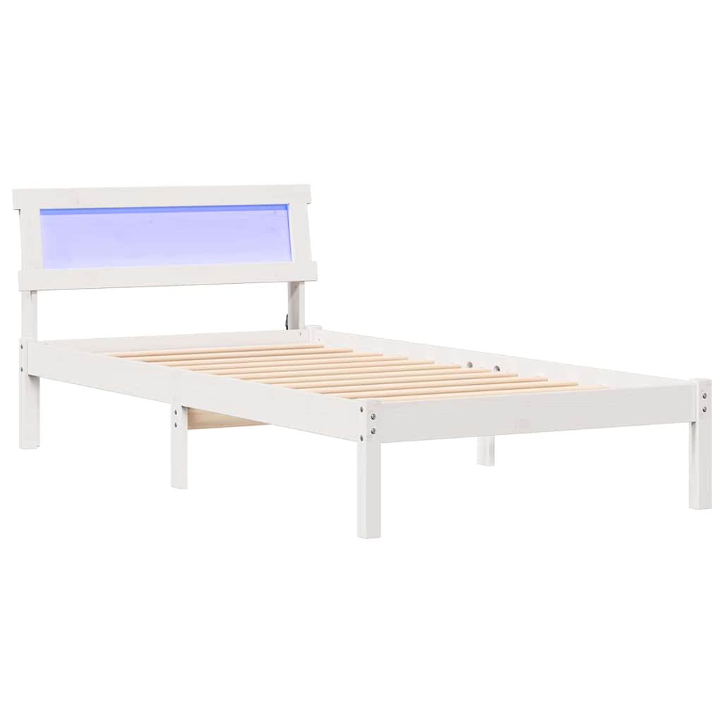 vidaXL Ramka łóżka Z zagłówkiem Biały 100 x 200 cm Lite drewno sosnowe