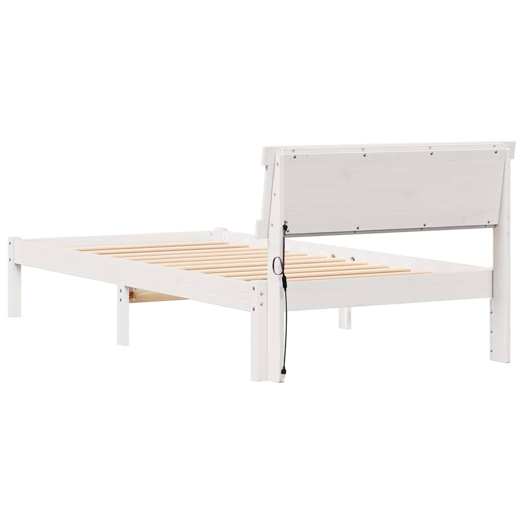 vidaXL Ramka łóżka Z zagłówkiem Biały 100 x 200 cm Lite drewno sosnowe