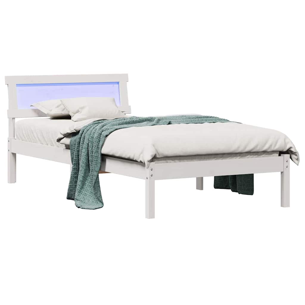 vidaXL Ramka łóżka Z zagłówkiem Biały 90 x 200 cm Lite drewno sosnowe