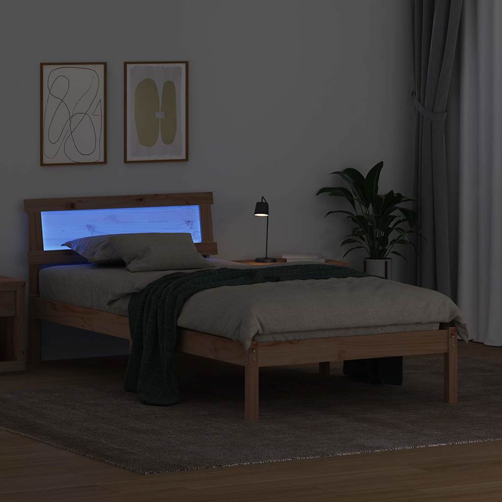 vidaXL Ramka łóżka Brązowy 75 x 190 cm Lite drewno sosnowe