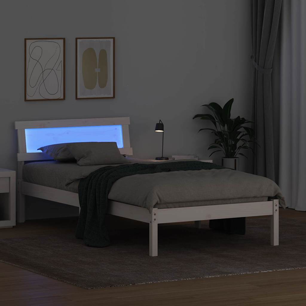 vidaXL Ramka łóżka Z zagłówkiem Biały 75 x 190 cm Lite drewno sosnowe