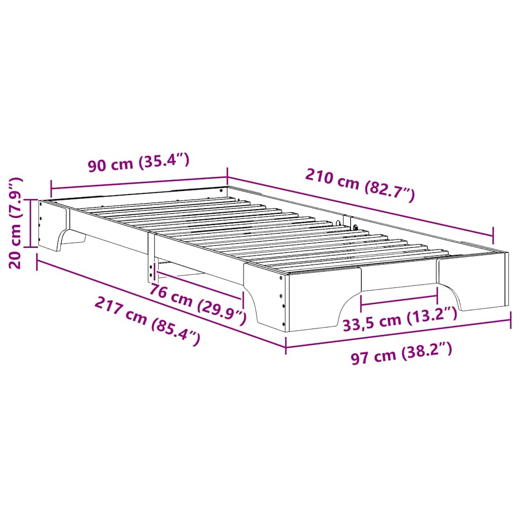 vidaXL Ramka łóżka Brązowy 90 x 210 cm Lite drewno sosnowe