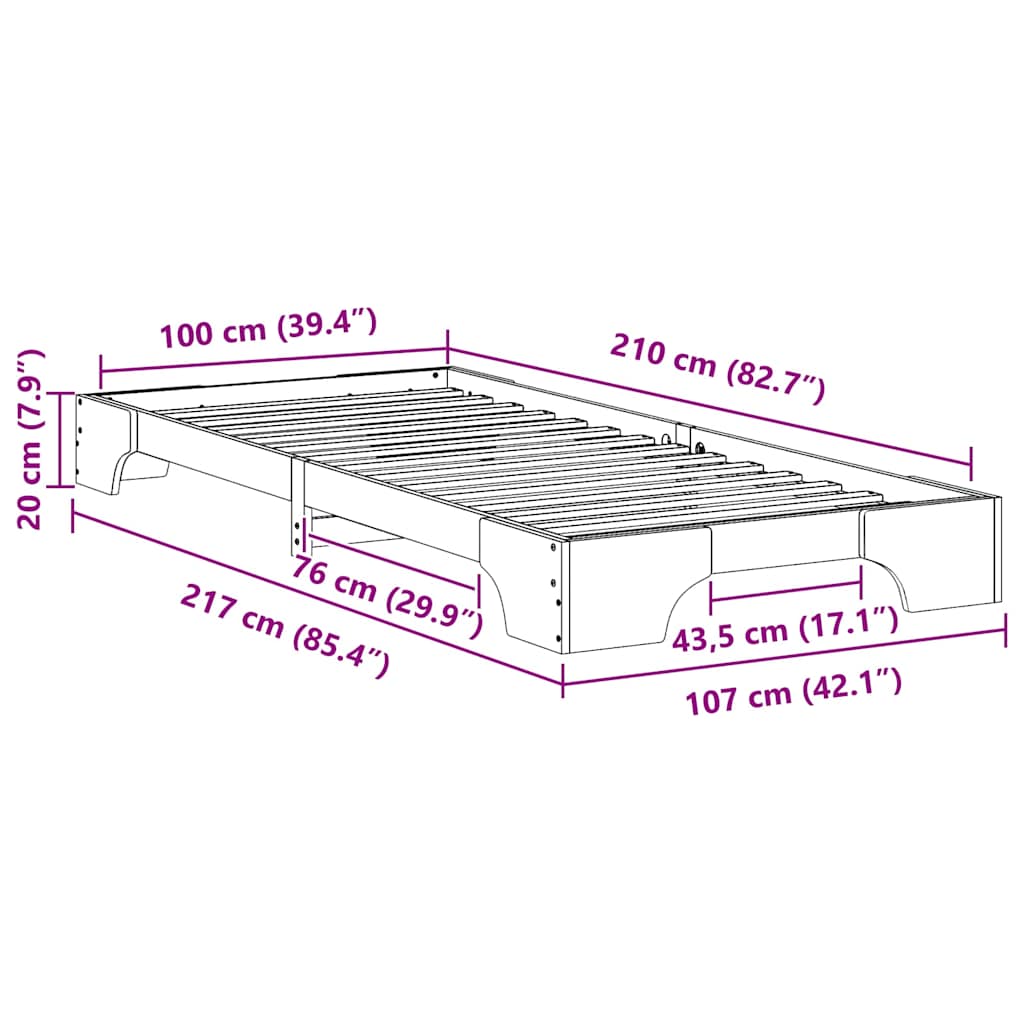 vidaXL Ramka łóżka Brązowy 100 x 210 cm Lite drewno sosnowe