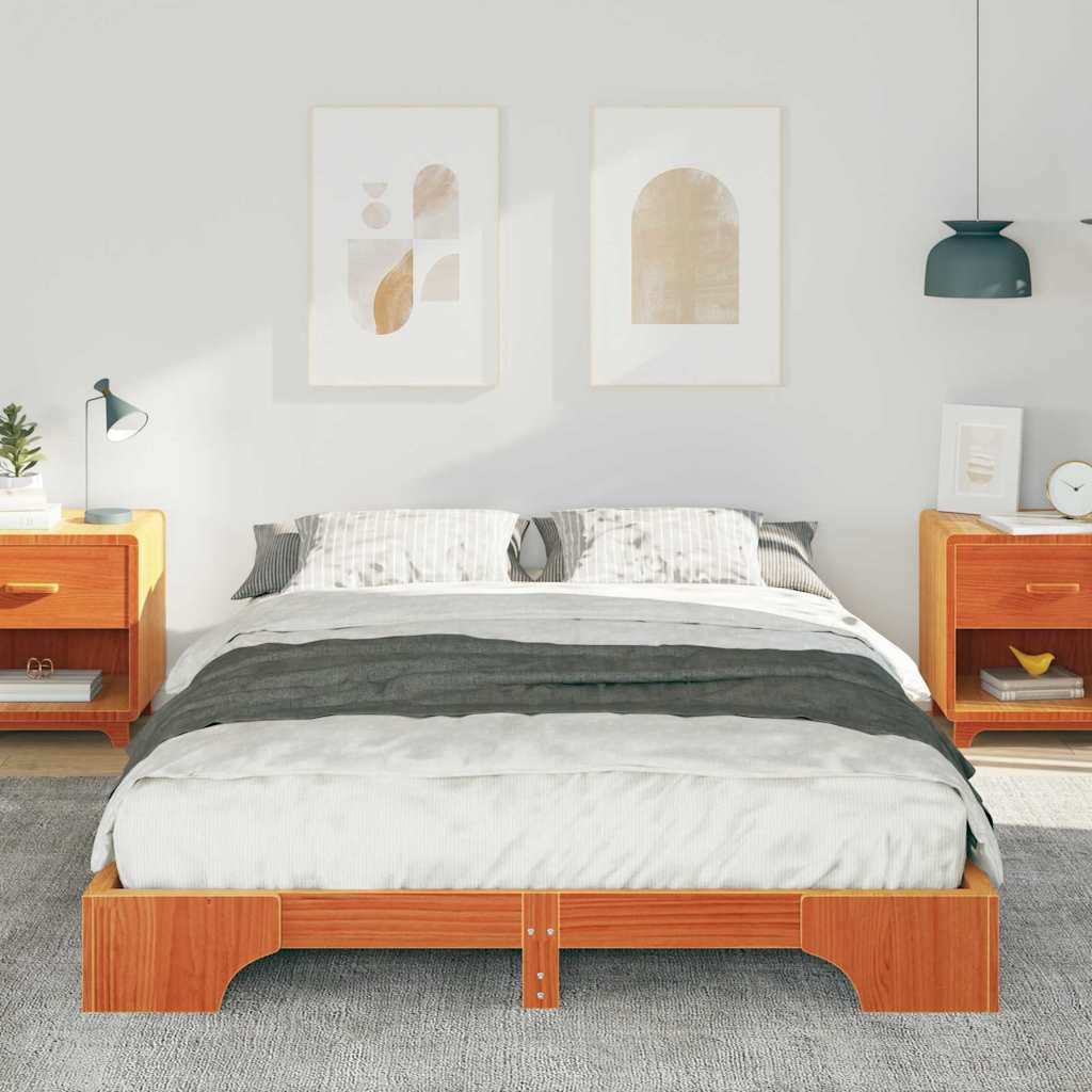 vidaXL Ramka łóżka Brązowy 140 x 210 cm Lite drewno sosnowe