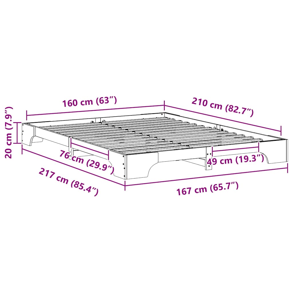 vidaXL Ramka łóżka Biały 160 x 210 cm Lite drewno sosnowe