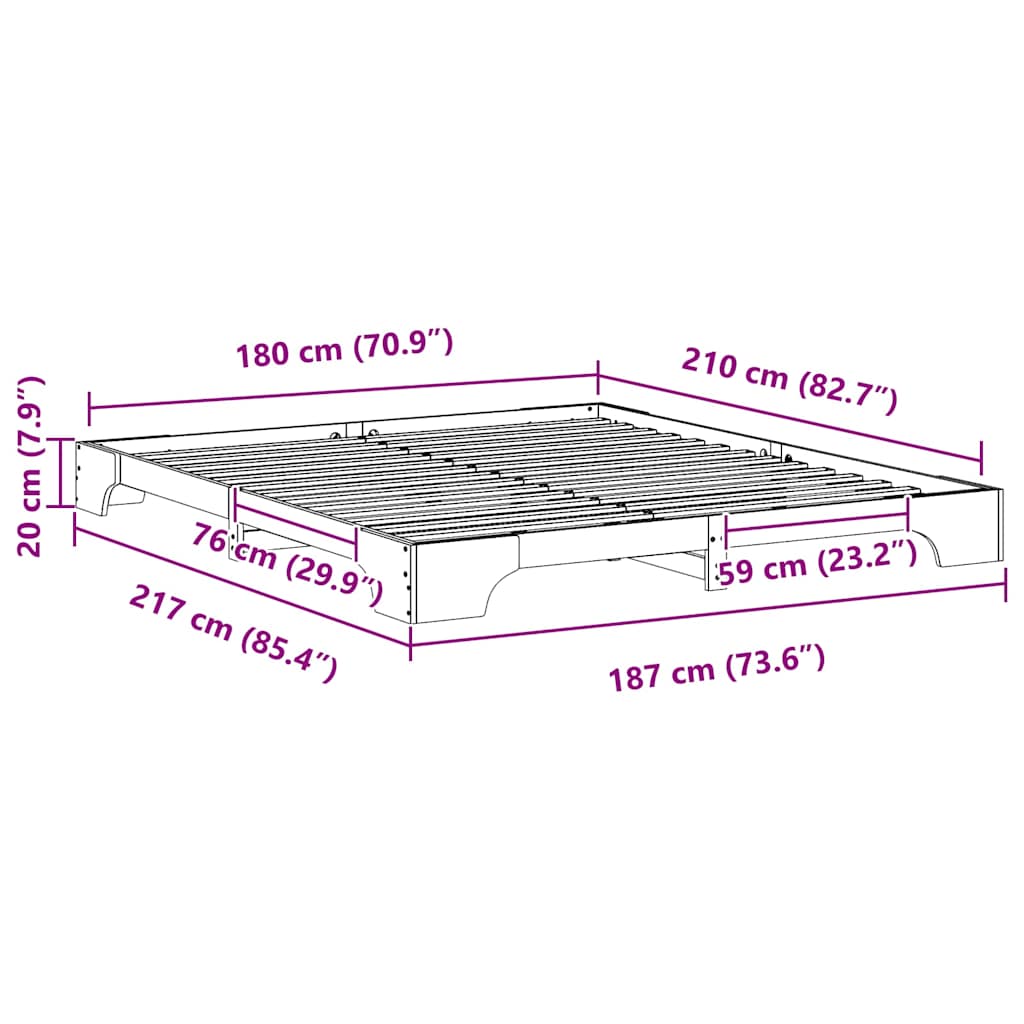 vidaXL Ramka łóżka Brązowy 180 x 210 cm Lite drewno sosnowe
