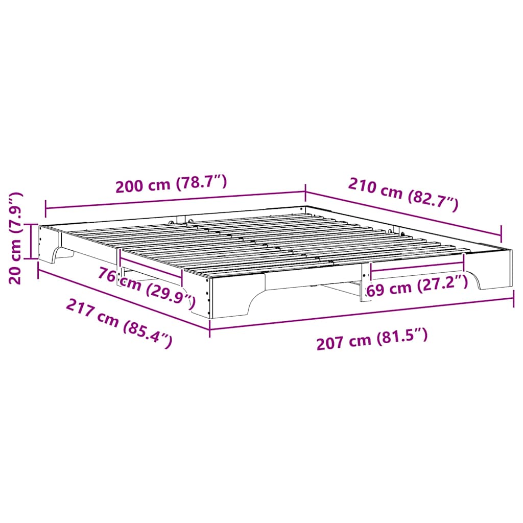 vidaXL Ramka łóżka Biały 200 x 210 cm Lite drewno sosnowe