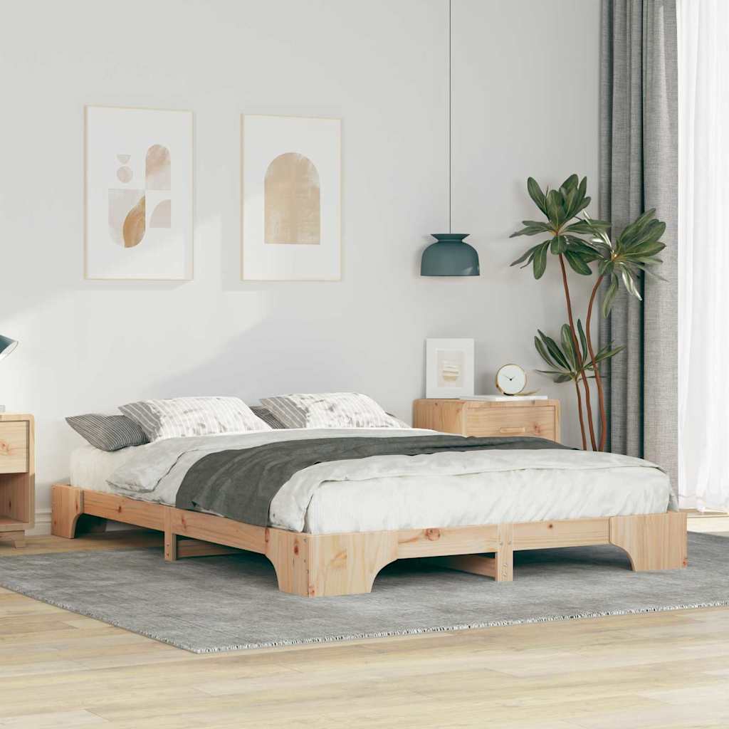 vidaXL Ramka łóżka Brązowy 140 x 220 cm Lite drewno sosnowe
