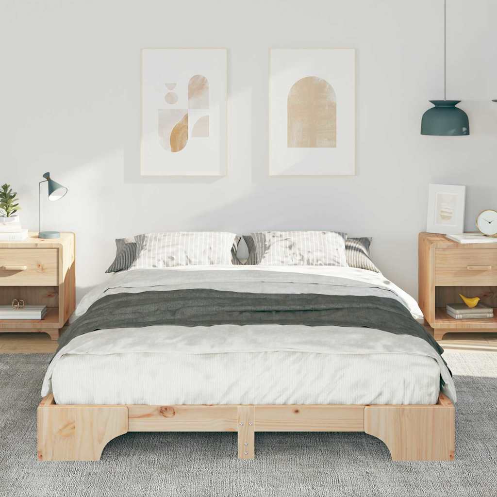 vidaXL Ramka łóżka Brązowy 140 x 220 cm Lite drewno sosnowe