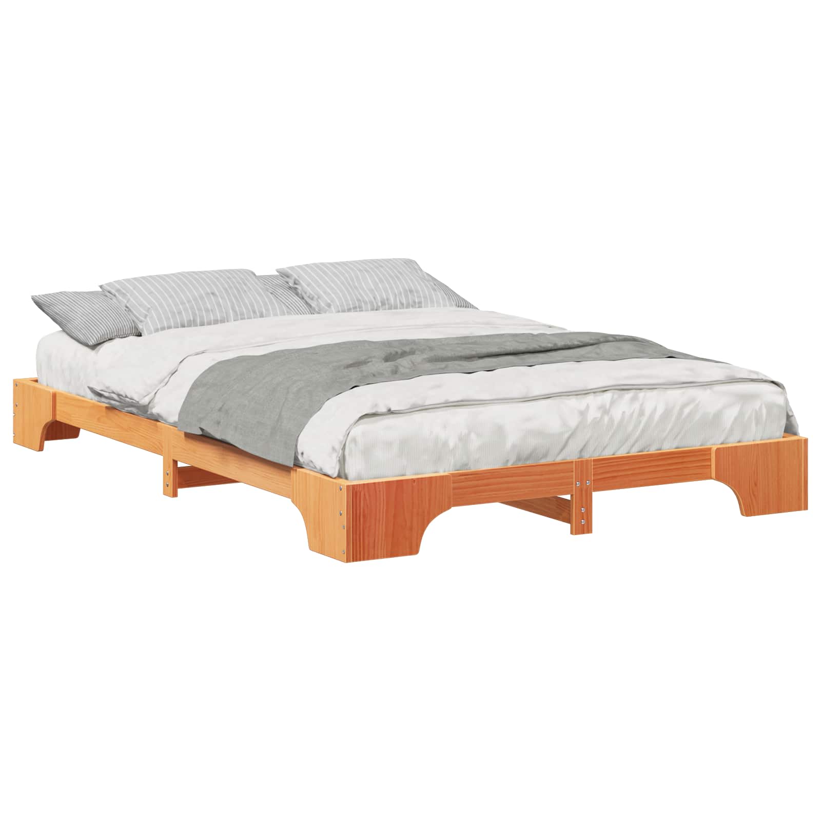vidaXL Ramka łóżka Brązowy 140 x 220 cm Lite drewno sosnowe