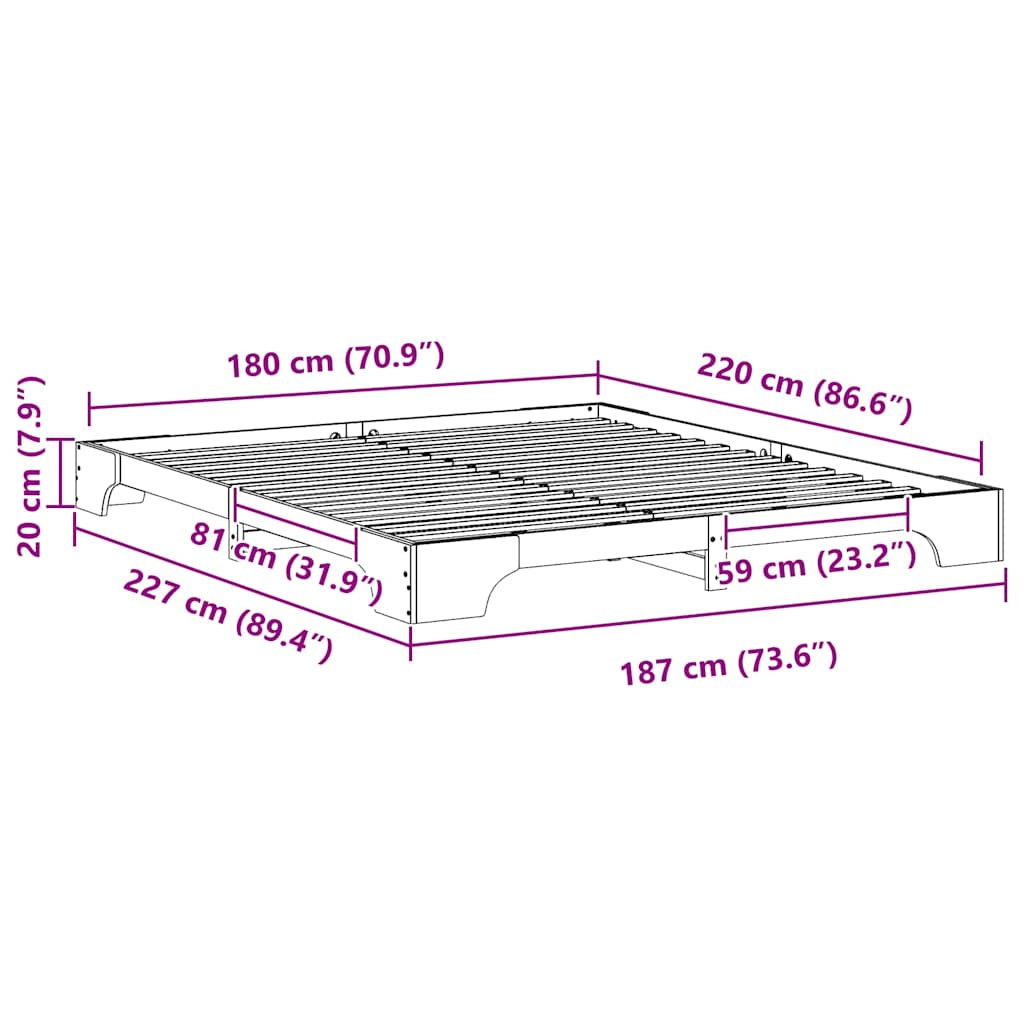 vidaXL Ramka łóżka Biały 180 x 220 cm Lite drewno sosnowe