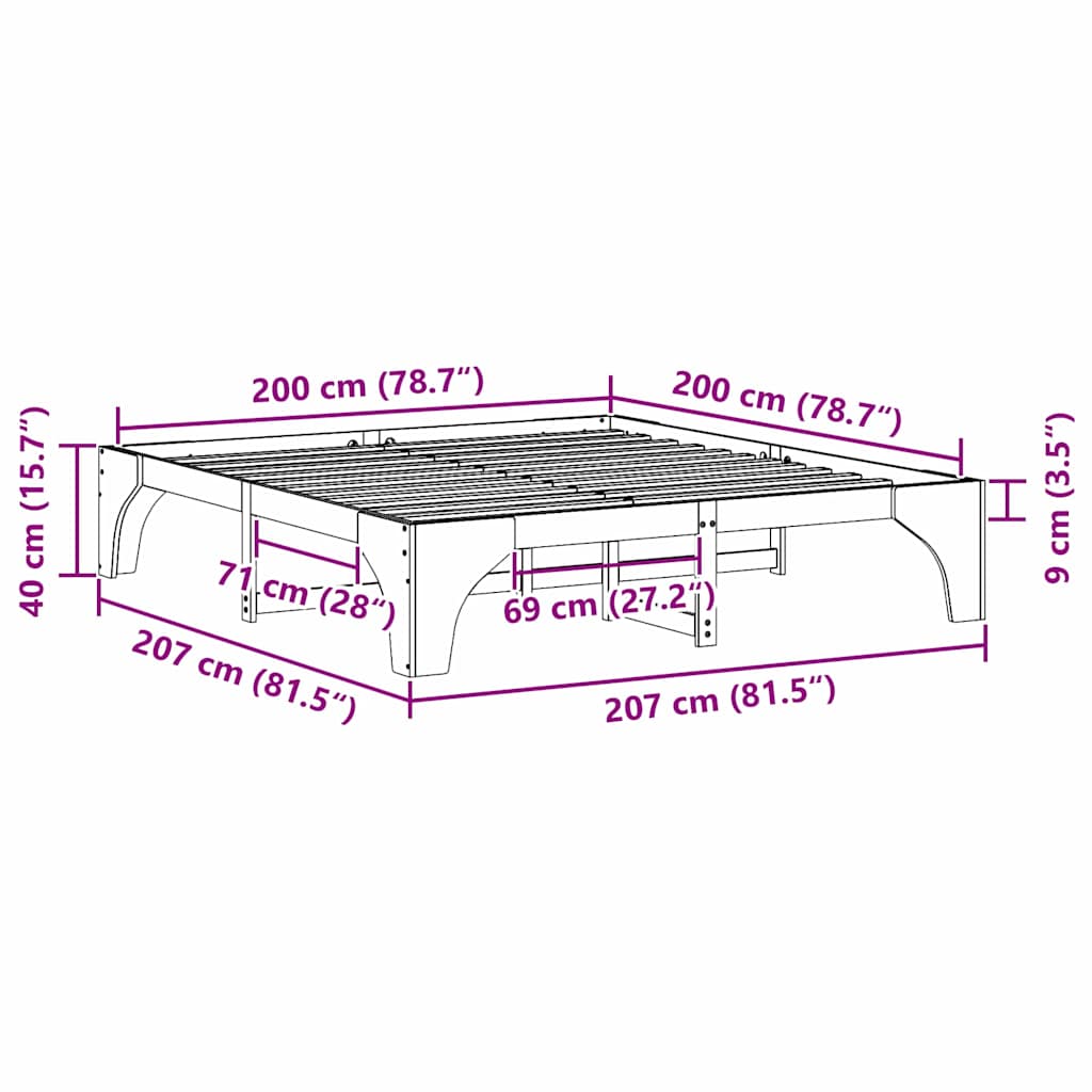 vidaXL Ramka łóżka Biały 200 x 200 cm Lite drewno sosnowe