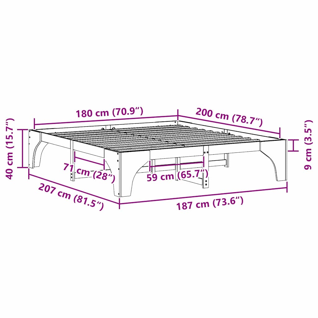 vidaXL Ramka łóżka Brązowy 180 x 200 cm Lite drewno sosnowe