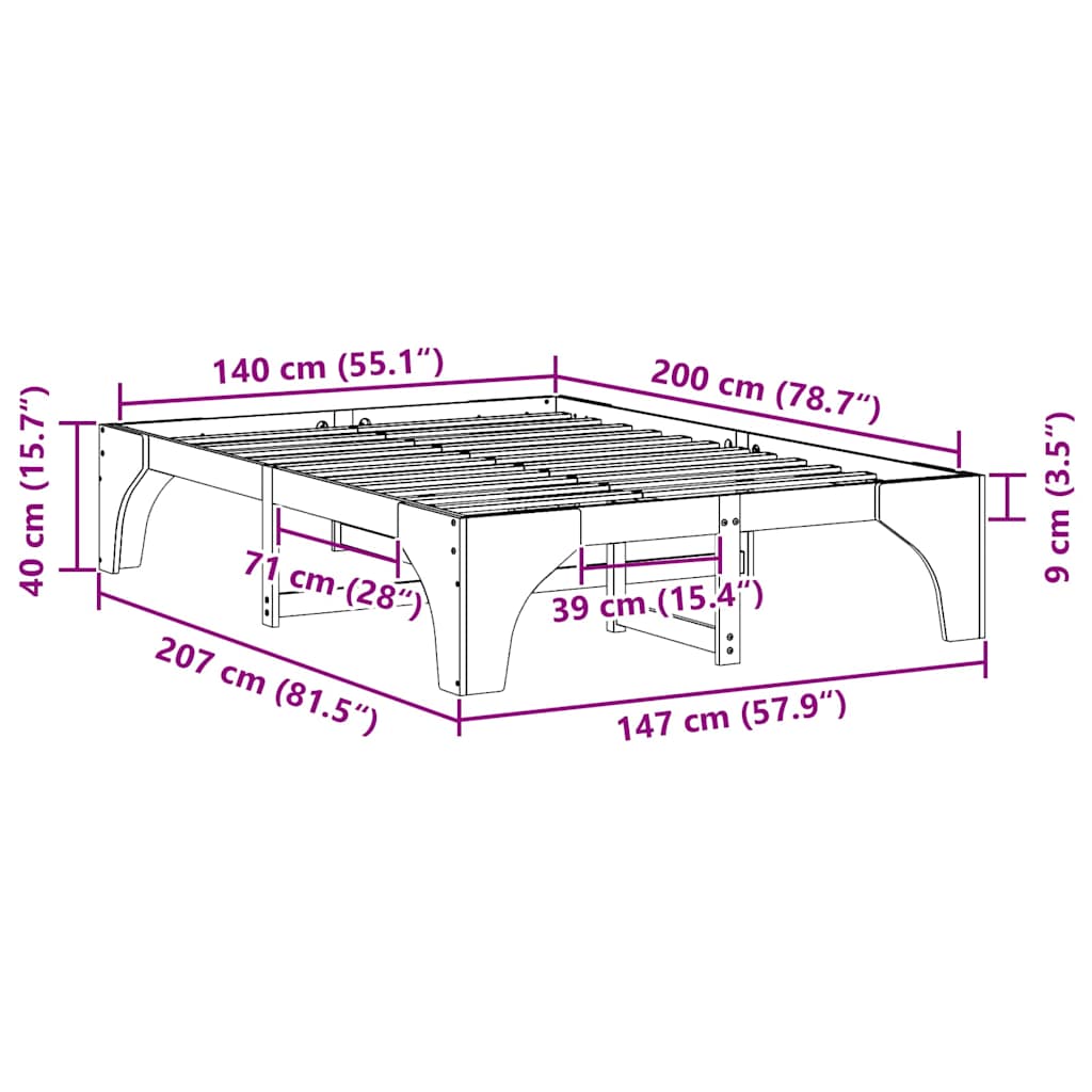 vidaXL Ramka łóżka Biały 140 x 200 cm Lite drewno sosnowe