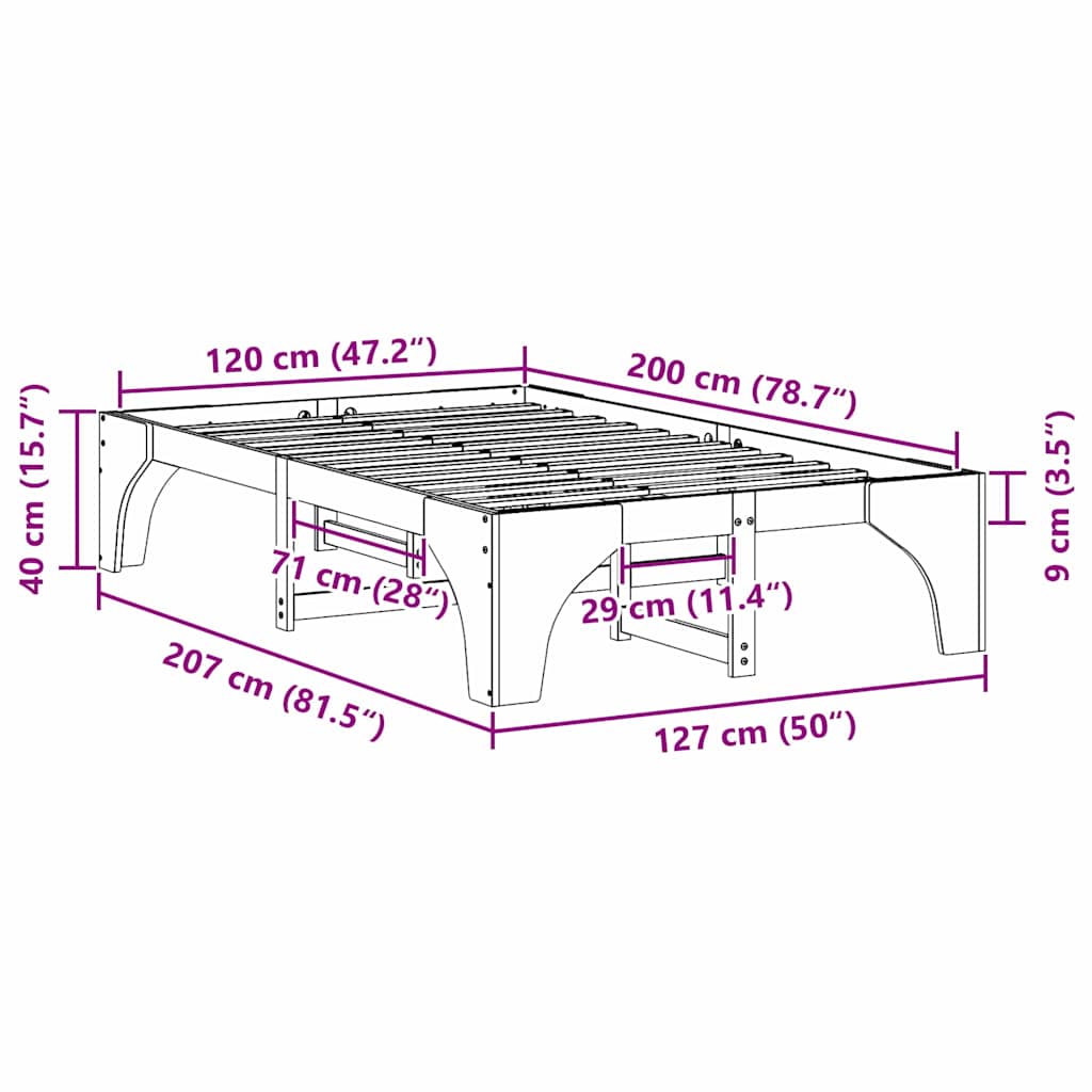 vidaXL Ramka łóżka Brązowy 120 x 200 cm Lite drewno sosnowe
