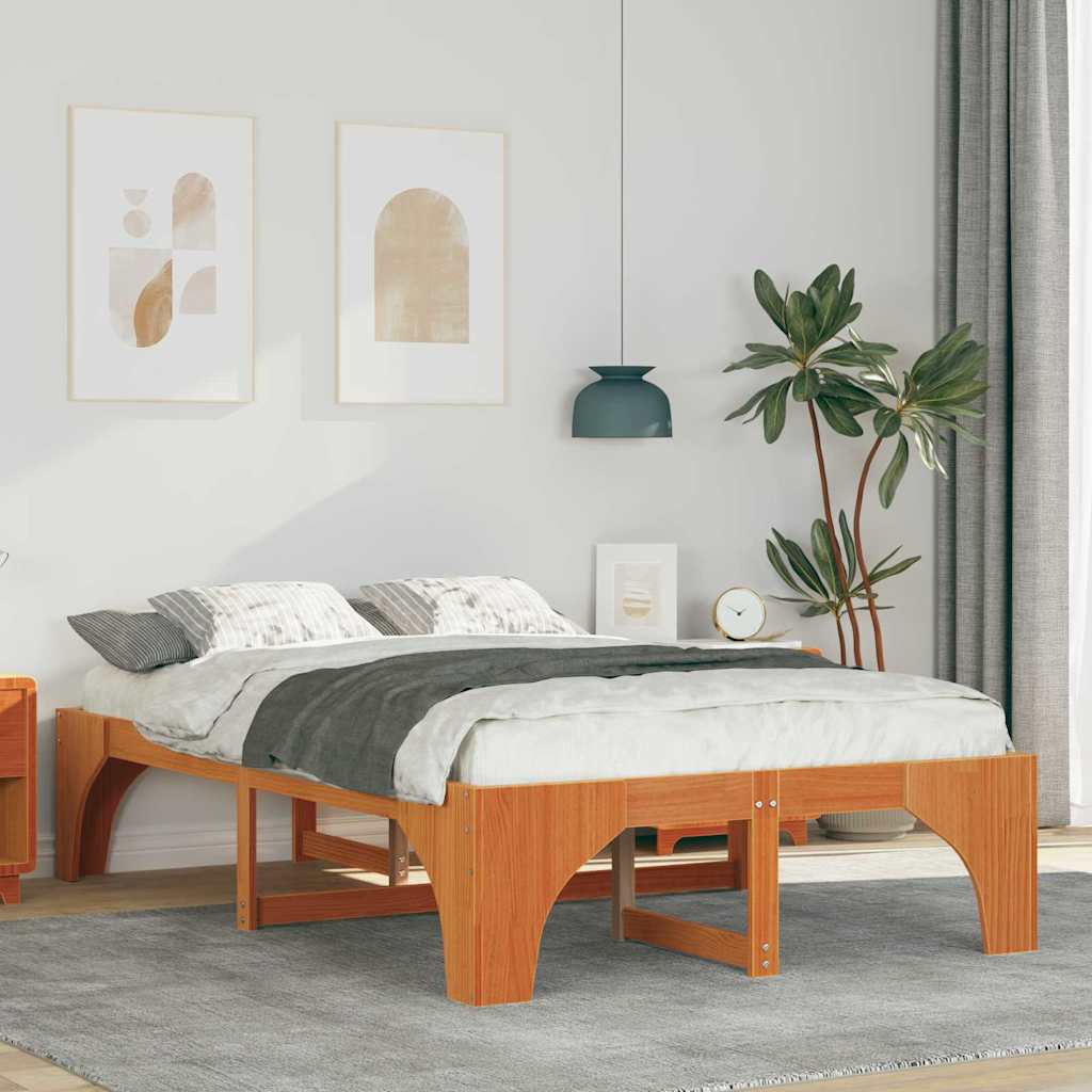 vidaXL Ramka łóżka Brązowy 140 x 190 cm Lite drewno sosnowe