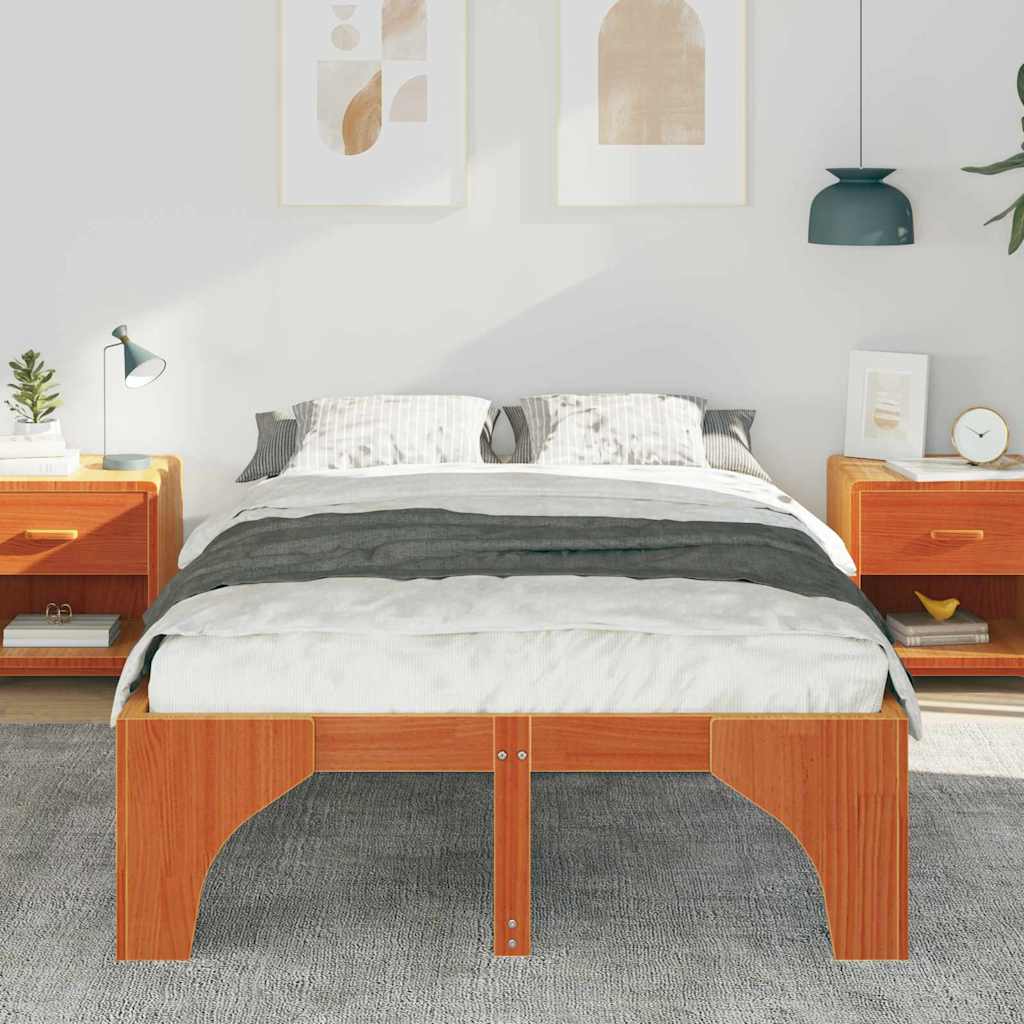 vidaXL Ramka łóżka Brązowy 140 x 190 cm Lite drewno sosnowe
