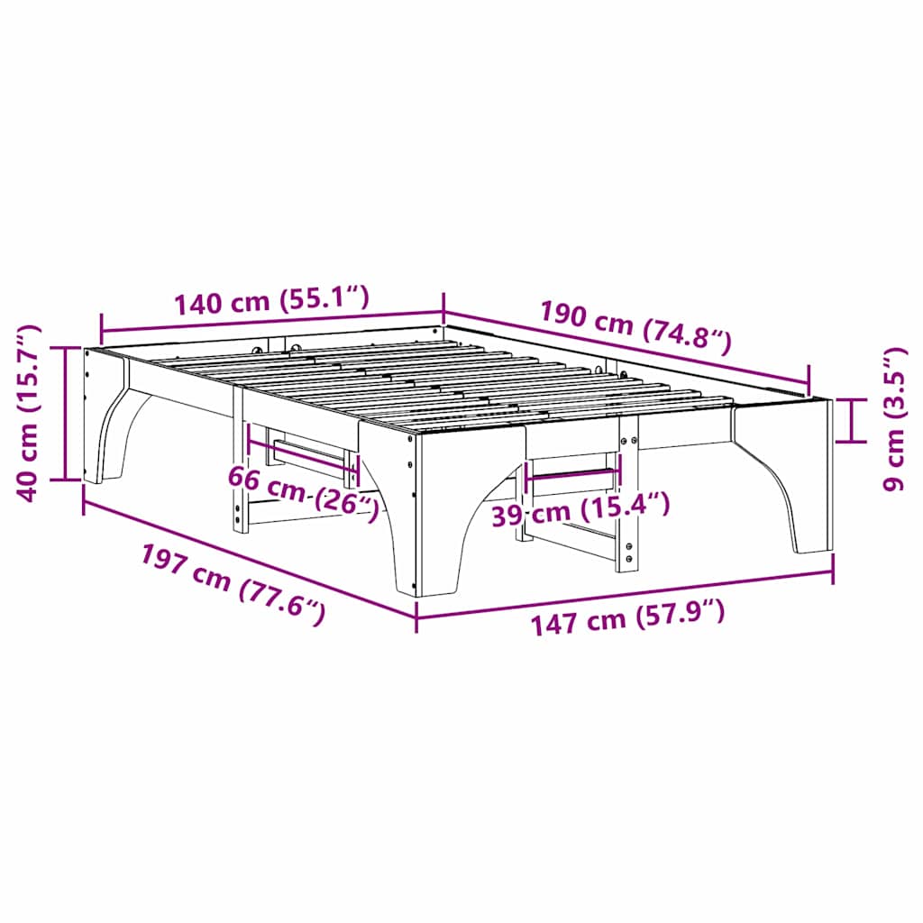 vidaXL Ramka łóżka Brązowy 140 x 190 cm Lite drewno sosnowe