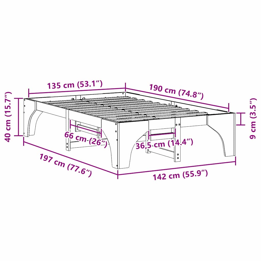 vidaXL Ramka łóżka Biały 135 x 190 cm Lite drewno sosnowe