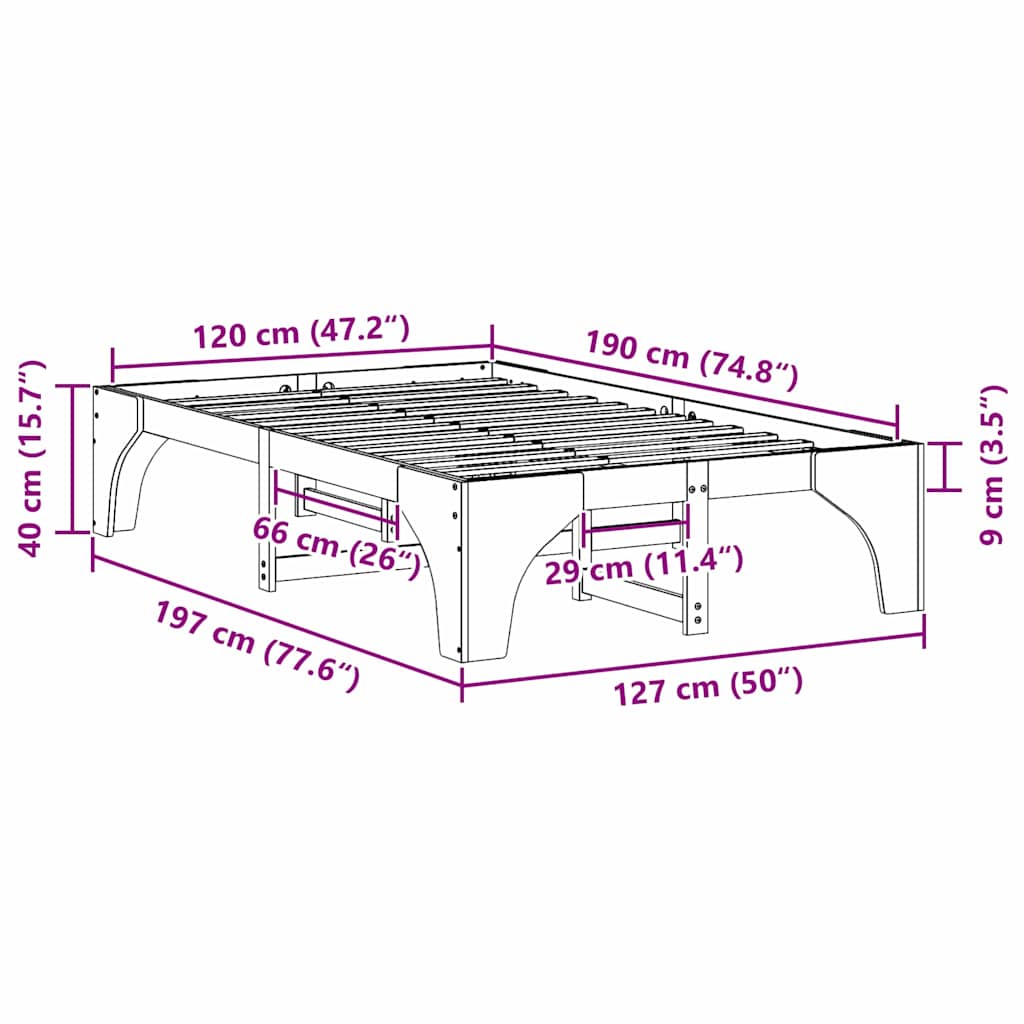 vidaXL Ramka łóżka Biały 120 x 190 cm Lite drewno sosnowe